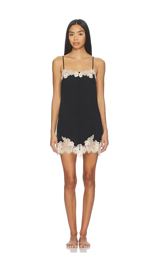 Juliet Lace Button Slip in Black