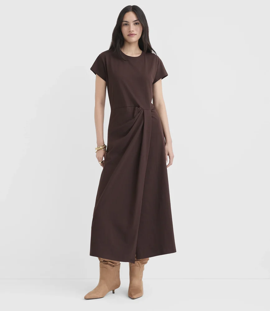 Jersey Pleated Column Midi Dress