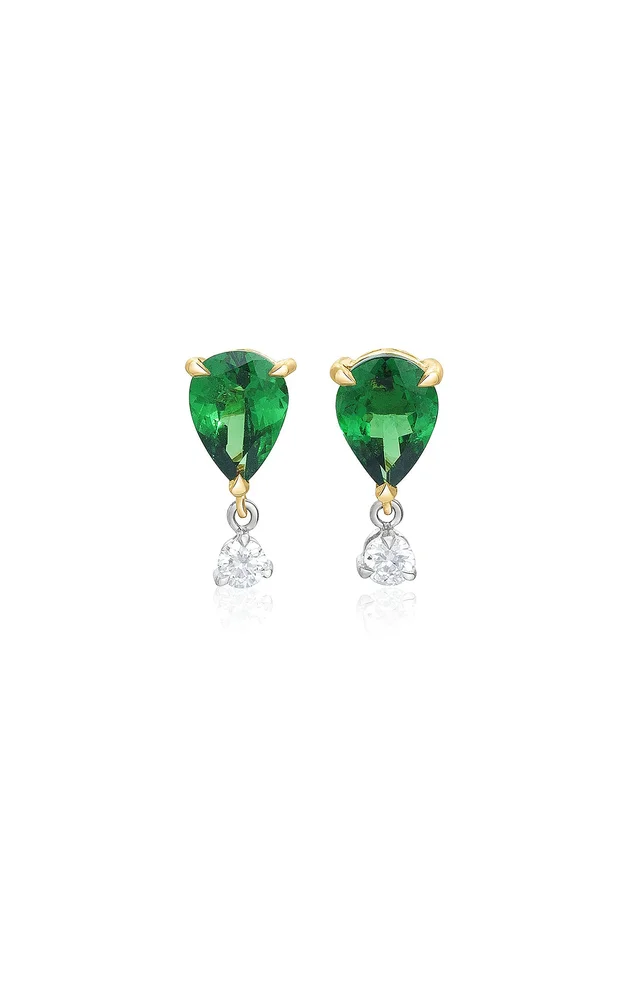18K Yellow Gold Tsavorite And Diamond Dew Earrings
