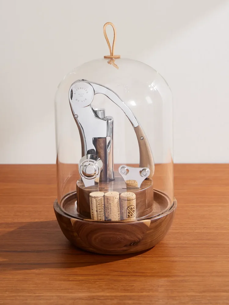 Oeno Motion Groom Walnut Wood, Glass and Steel Corkscrew Set