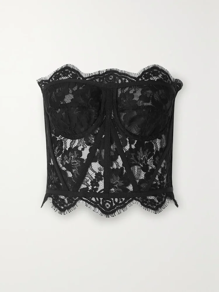 Grosgrain-trimmed lace bustier top
