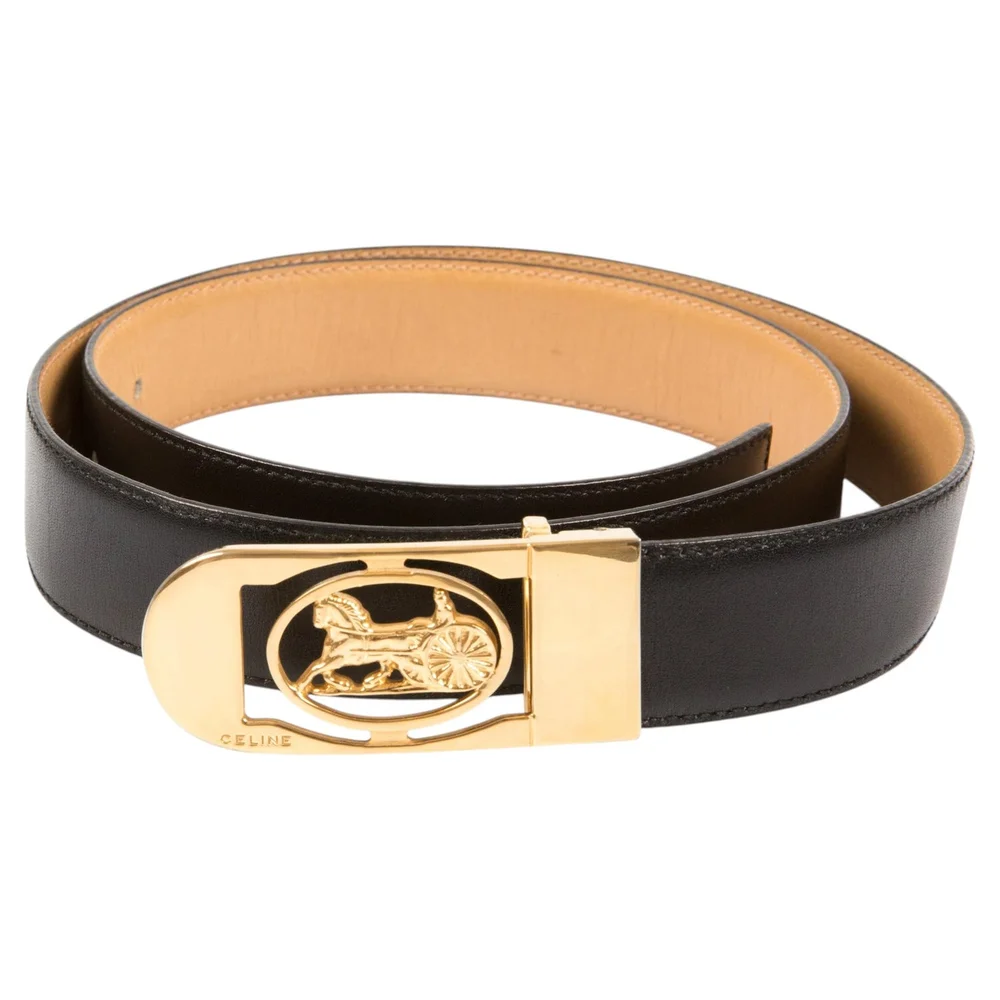 Pre-Owned Caleche Carriage Buckle Belt in Black Leather