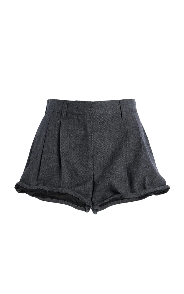 Pleated Grisaille-Wool Shorts