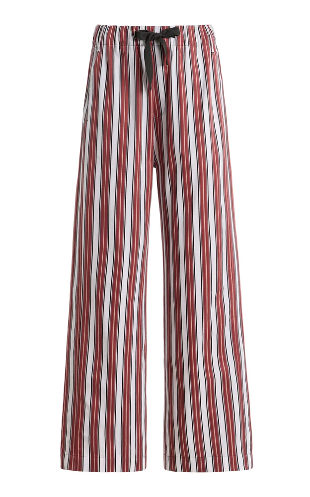 Striped Drawstring Cotton Wide-Leg Pants