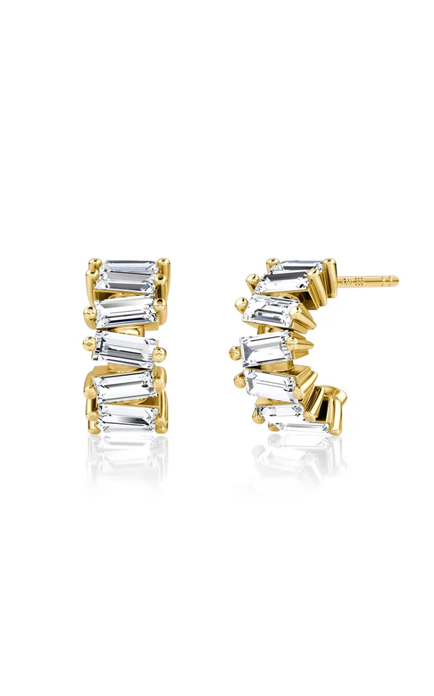 14K Yellow Gold Lab-Grown Diamond Baguette Hoops