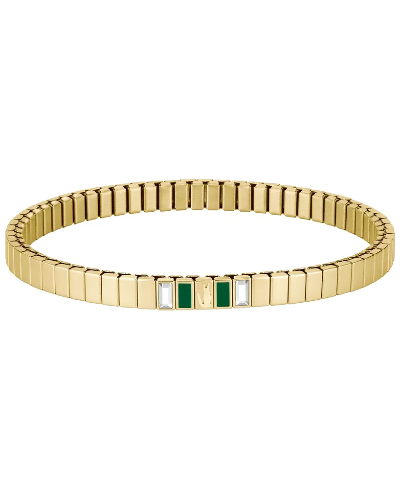 Women's Courtline Stainless Steel Green Enamel and Crystal Baguette Stretch Band Bracelet