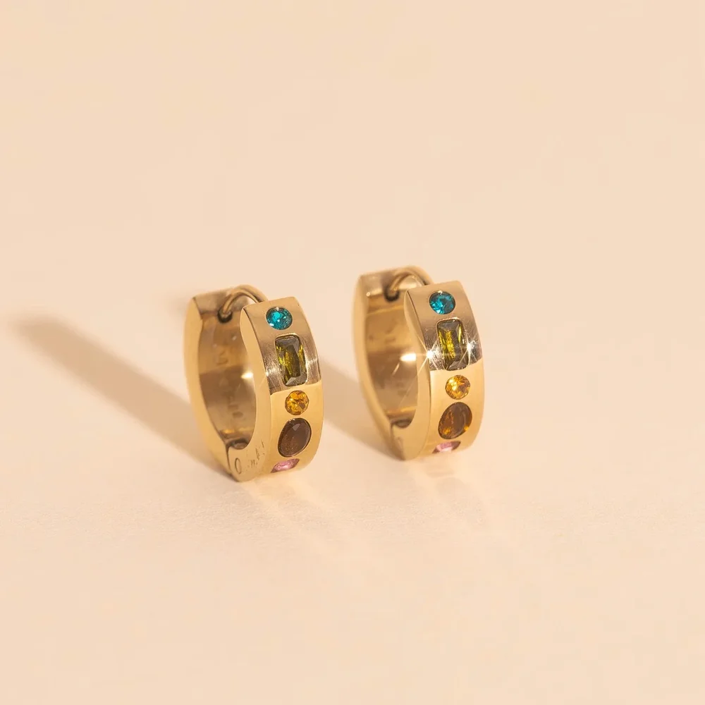Gemstone Chunky Huggie Hoop Earrings