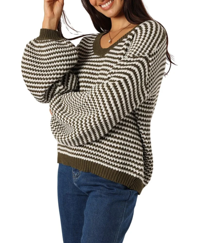 Becca Crewneck Waffle Stitch Stripe Knit Sweater