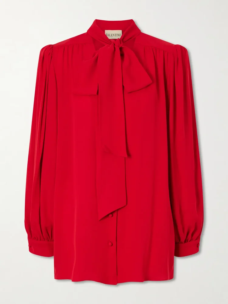 Scarf-detailed silk-georgette blouse