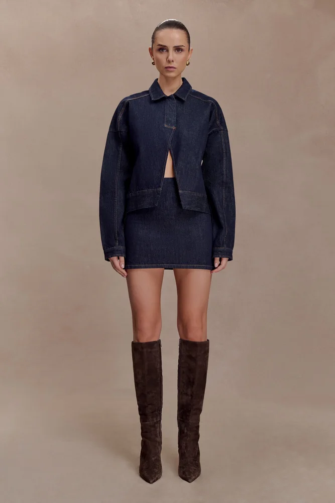 Ellie Denim Mini Skirt - Washed Indigo Blue