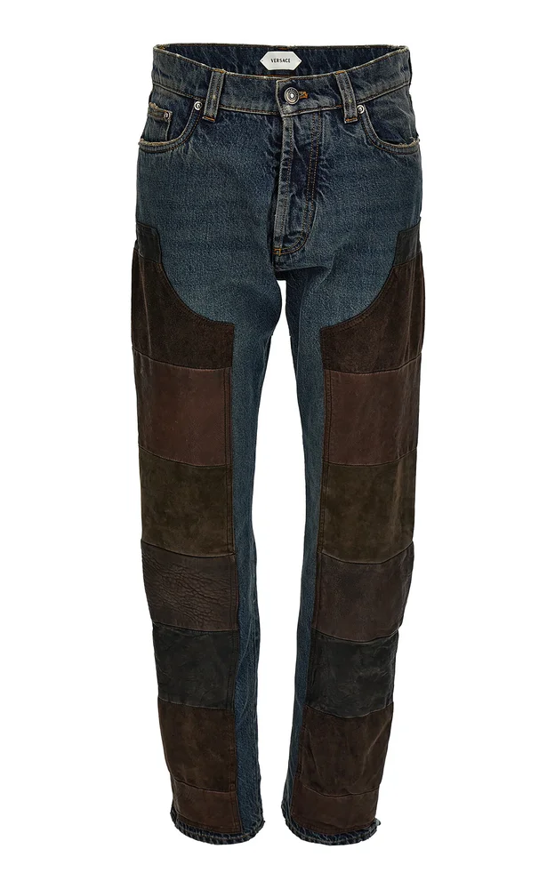 Patchwork Mid-Rise Straight-Leg Jeans