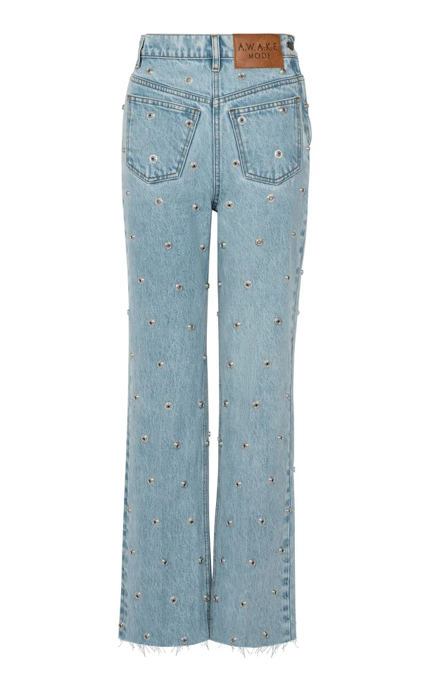 Studded Rigid High-Rise Straight-Leg Jeans