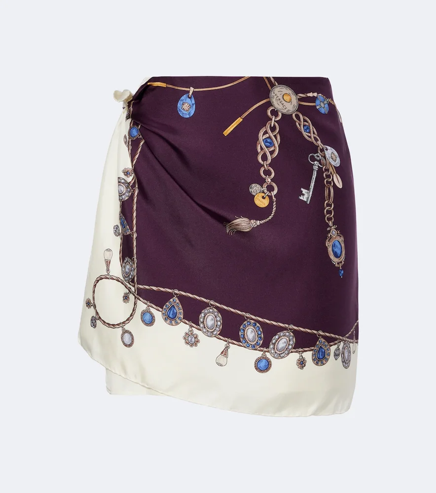 Printed sill twill wrap skirt