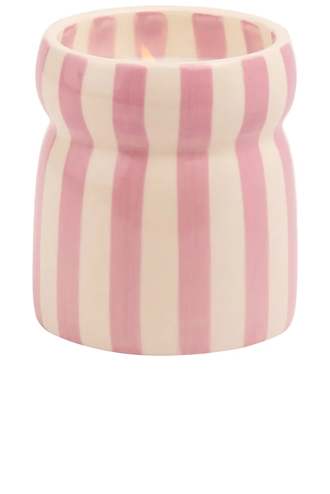 Cabana Lavender Striped Hand Painted Ceramic Candlein Grecian Sand