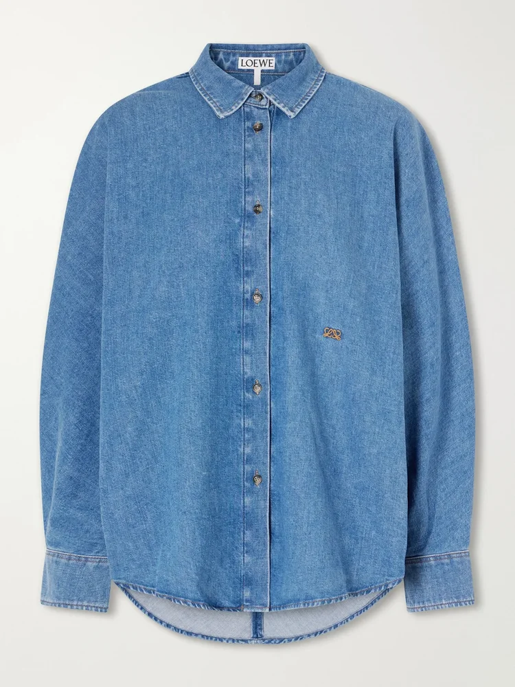 Logo-embroidered denim shirt