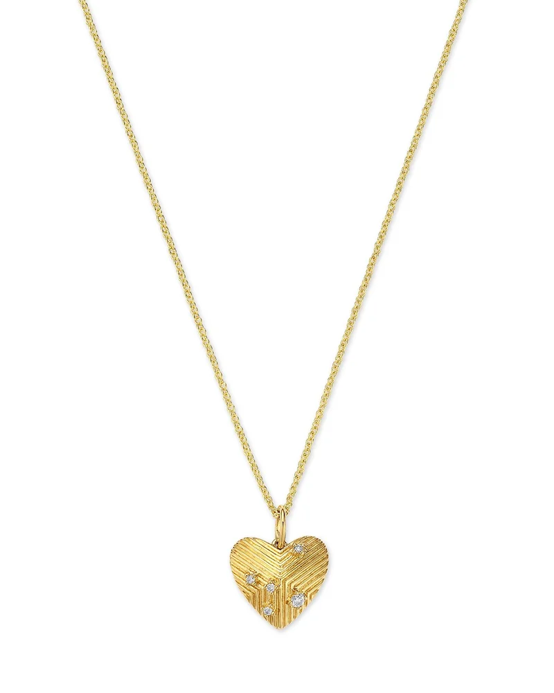 14K Yellow Gold Diamond Scatter Heart Pendant Necklace, 18"