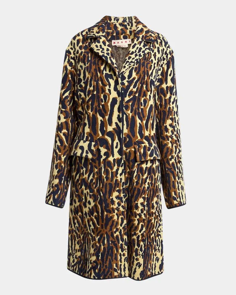 Leopard Knit Wool-Cashmere Single-Breasted Coat