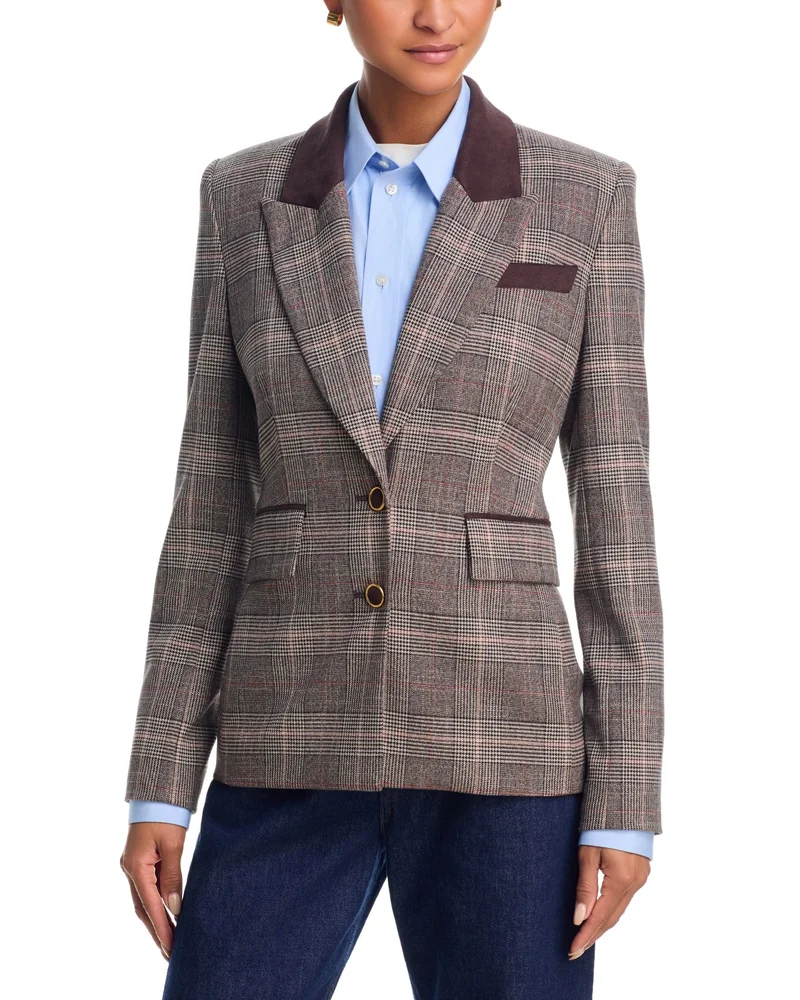 Rosella Faux Suede Glen Plaid Suiting Blazer