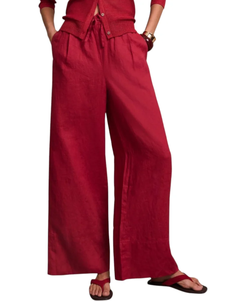 Linen Drawstring Wide Leg Trousers