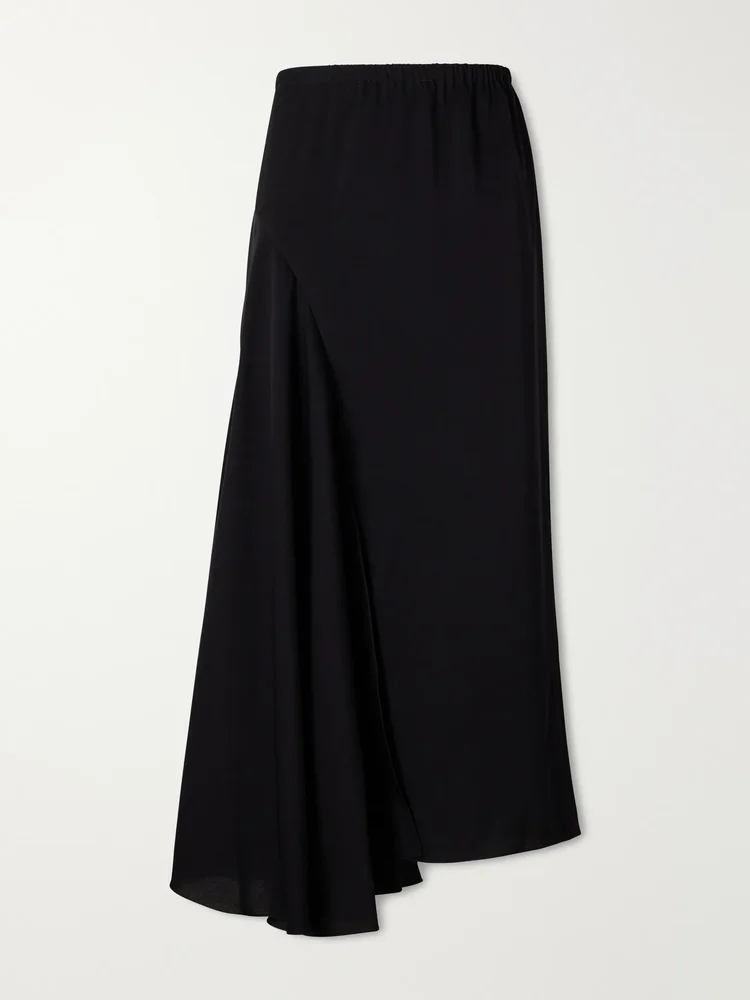 Tria asymmetric duchesse-satin midi skirt