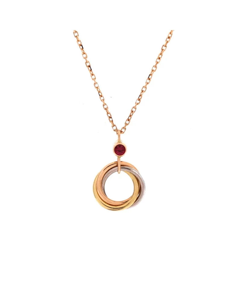 Pre-Owned Trinity Pendant Necklace, Three Golds and Ruby