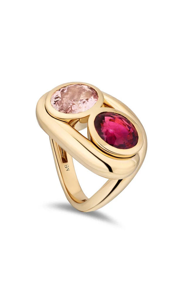 Double Shot 14K Yellow Gold Tourmaline And Rubellite Ring