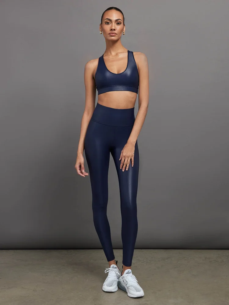 High Rise Full-Length Legging in Takara Shine, Navy Blazer