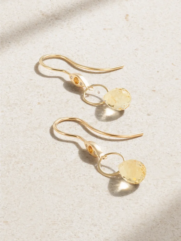 14-karat recycled gold, citrine and diamond earrings