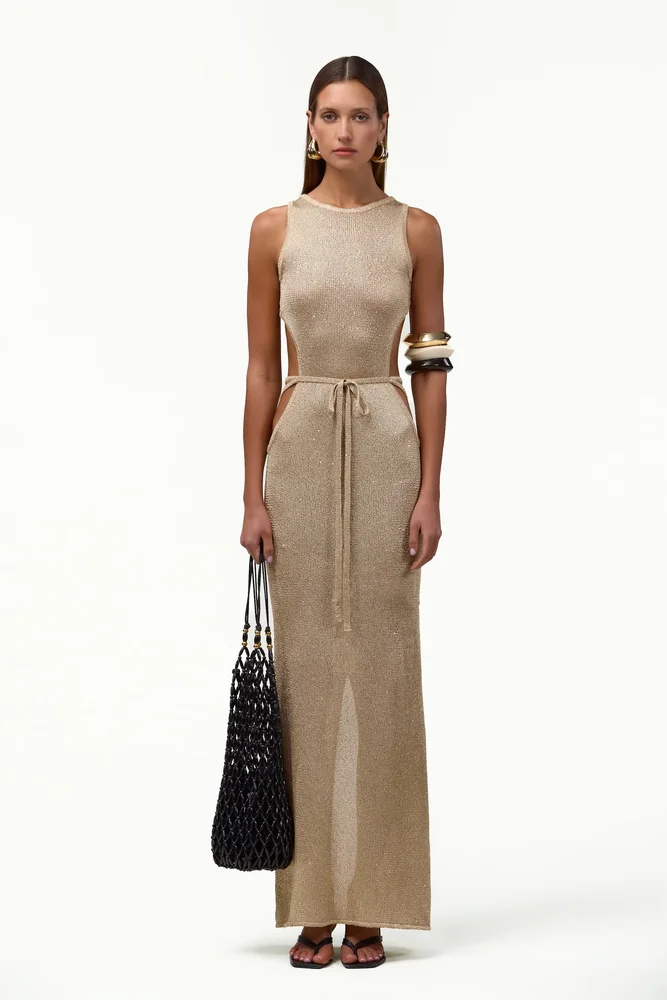 Tie Maxi Dress (Light Gold Sequin)