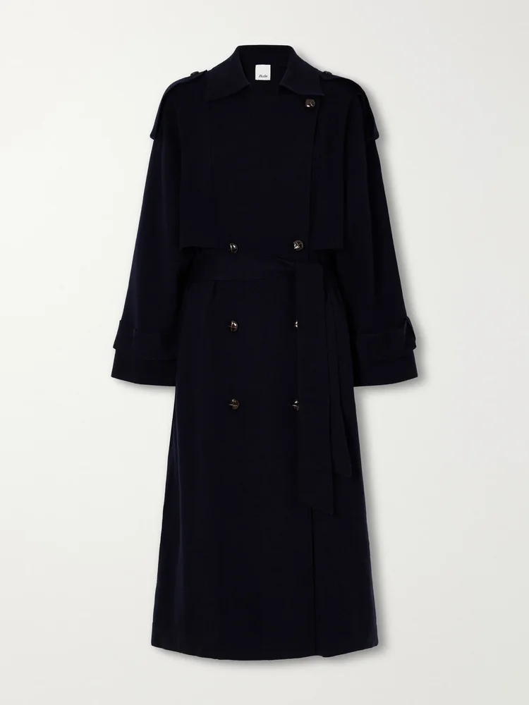 Belted double-breasted wool and cashmere-blend trench coat