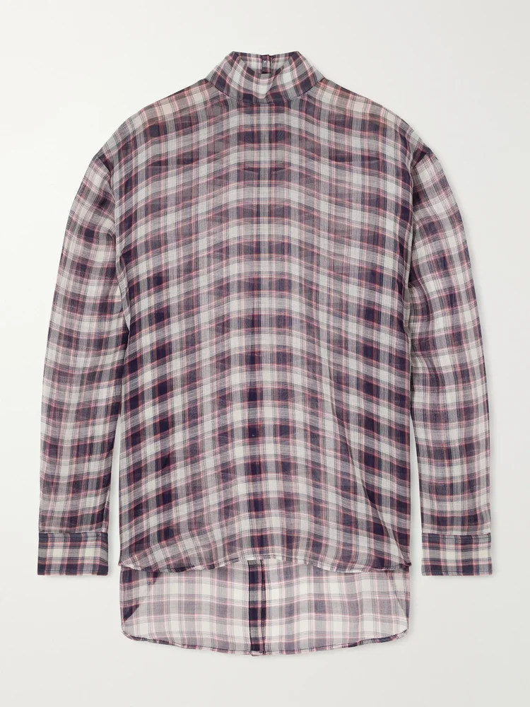 Reversable checked cotton and silk-blend shirt