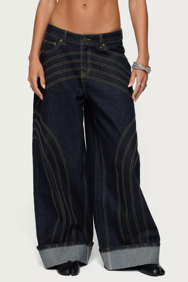 urbanoutfitters.com Edikted Cuffed Low Rise Wide Leg Jeans