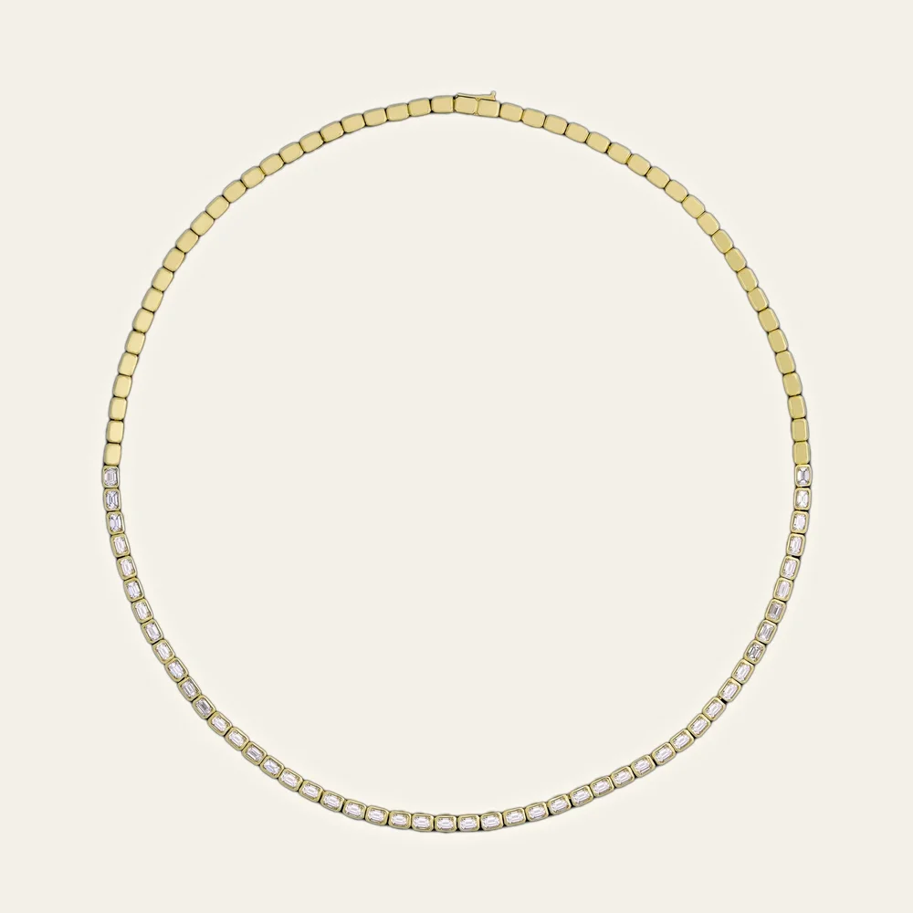 Yellow Gold Bezel Set Diamond Tennis Necklace