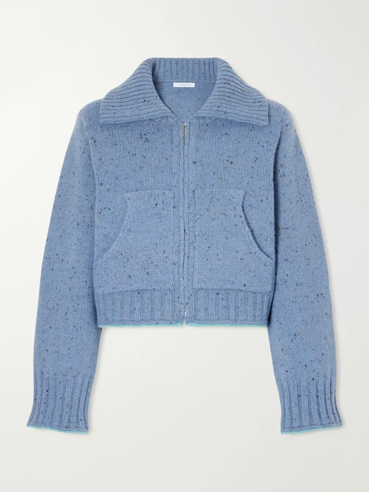 Cropped Cashmere Zip-Up Cardigan