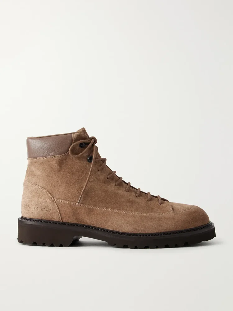 Leather-Trimmed Suede Hiking Boots