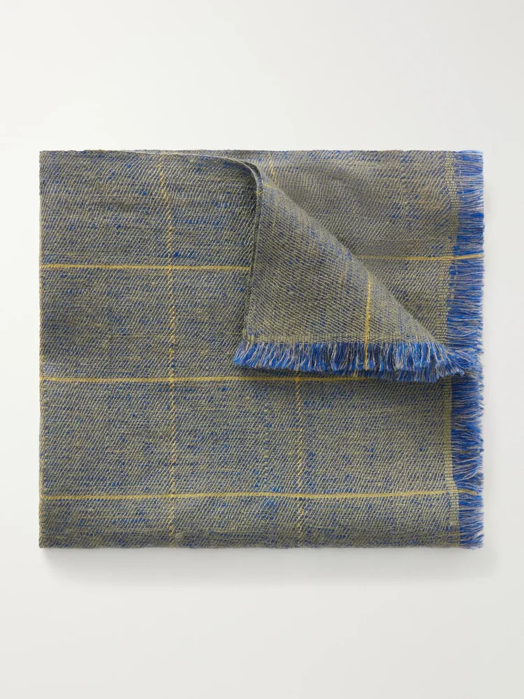 Frayed Checked Cashmere-Twill Pocket Square