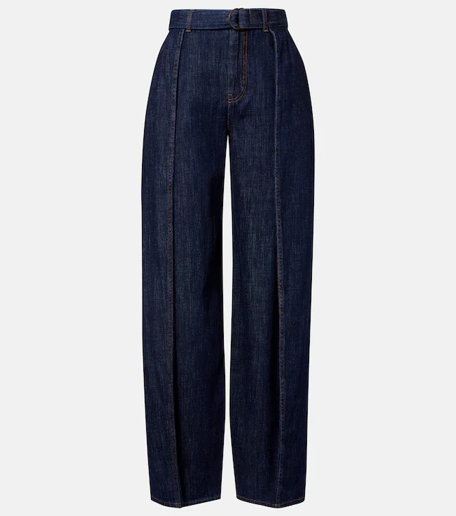 Belted high-rise wide-leg jeans