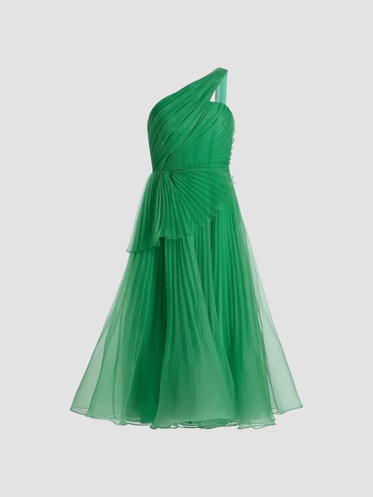 Cece Pleated Organza One-Shoulder Cocktail Dress