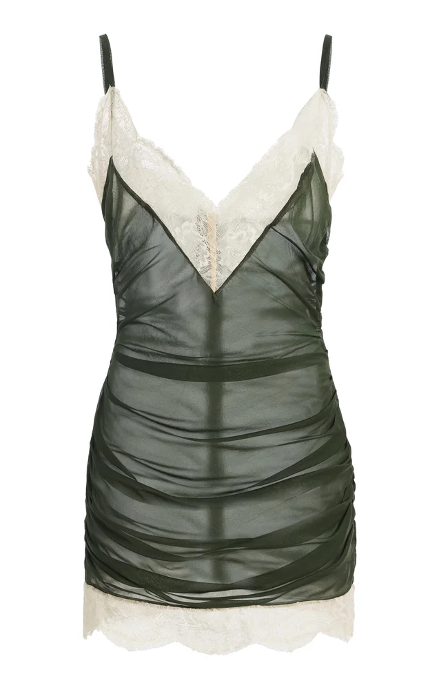 Lace-Trim Silk-Blend Mini Dress
