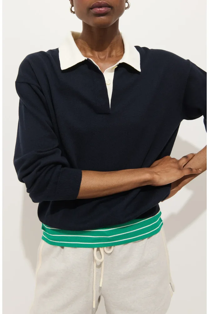 Bond St. Contrast Collar Cotton & Cashmere Polo Sweater