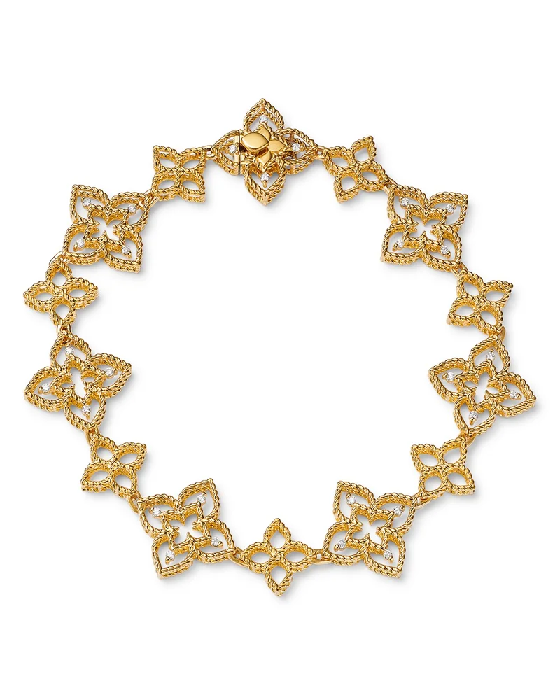 18K Yellow Gold Diamond Open Flower Link Bracelet, 0.16 tcw