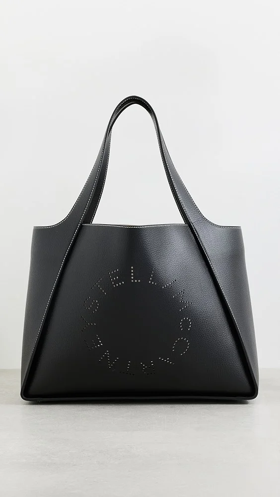 Logo Embossed Grainy Faux Leather Tote Bag