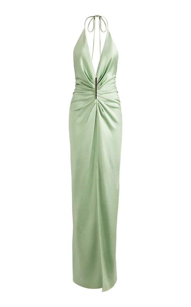 Jenifer Draped Satin Maxi Halter Dress