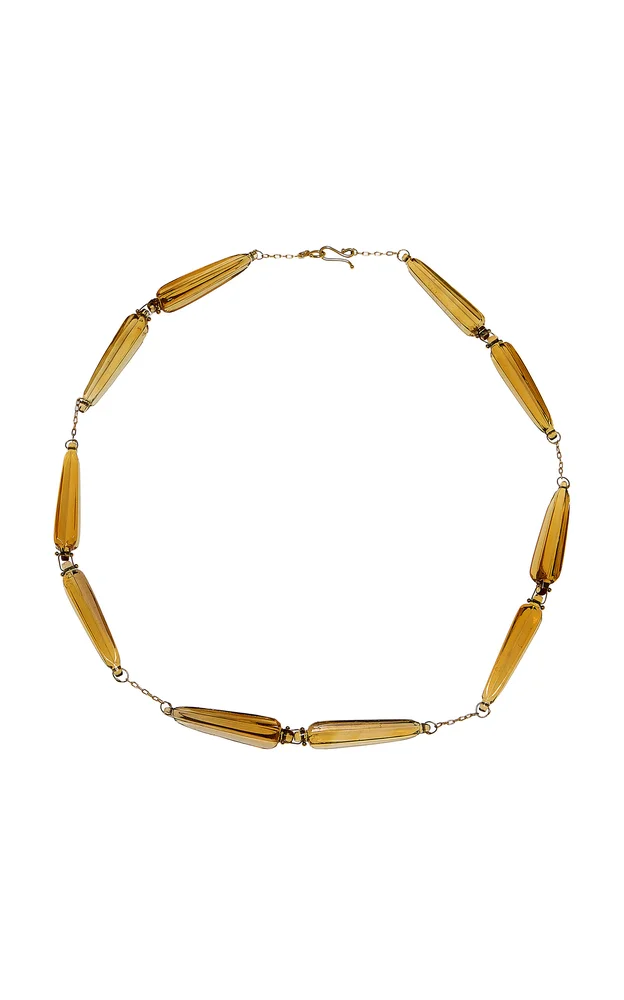18k Green Gold Citrine Ancient Roman Link Necklace