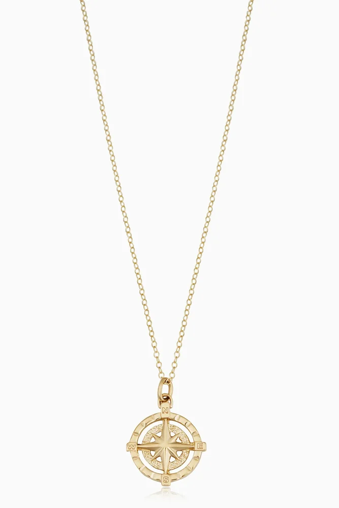 14K Gold Compass Rose Pendant Necklace