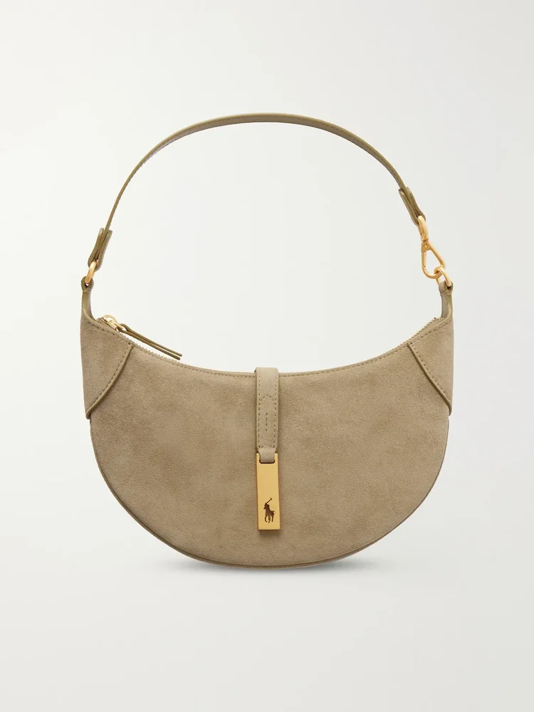 Leather-trimmed suede mini shoulder bag