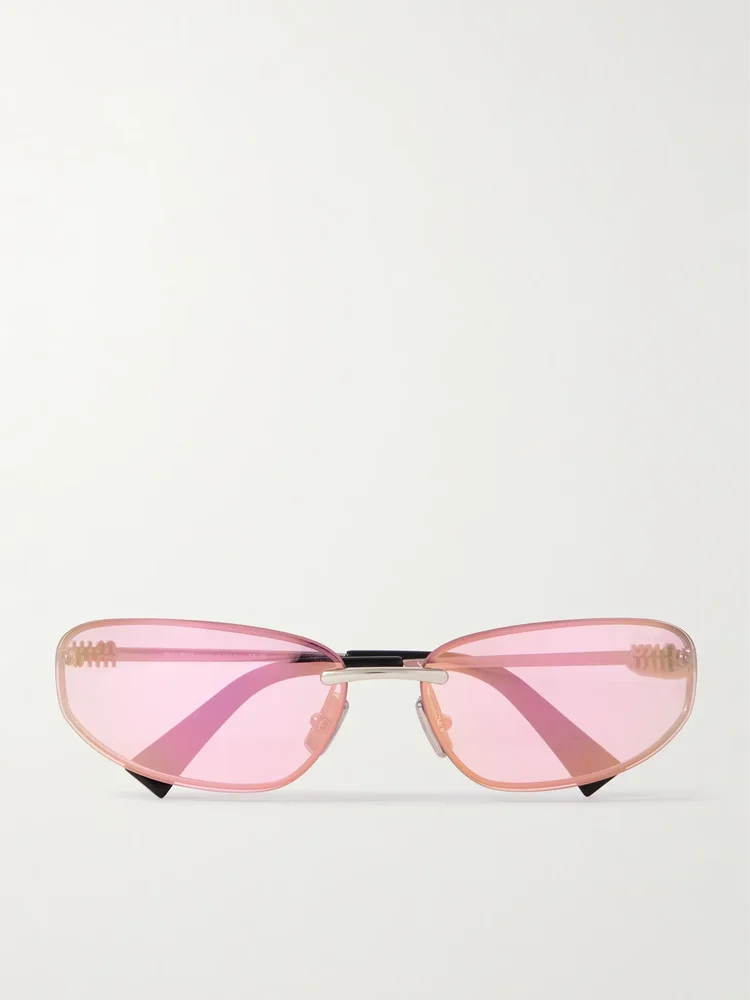 Rimless D-frame silver-tone sunglasses