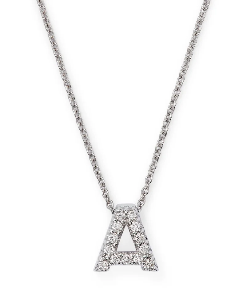 18K White Gold "Love Letter" Initial Pendant Necklace with Diamonds, 16"