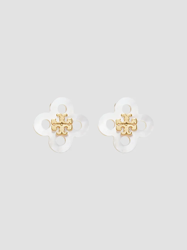 Forget Me Not 18K-Gold-Plated & Mother-Of-Pearl Clover Stud Earrings
