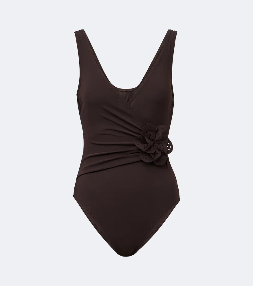 Rosetta floral-appliqué gathered swimsuit